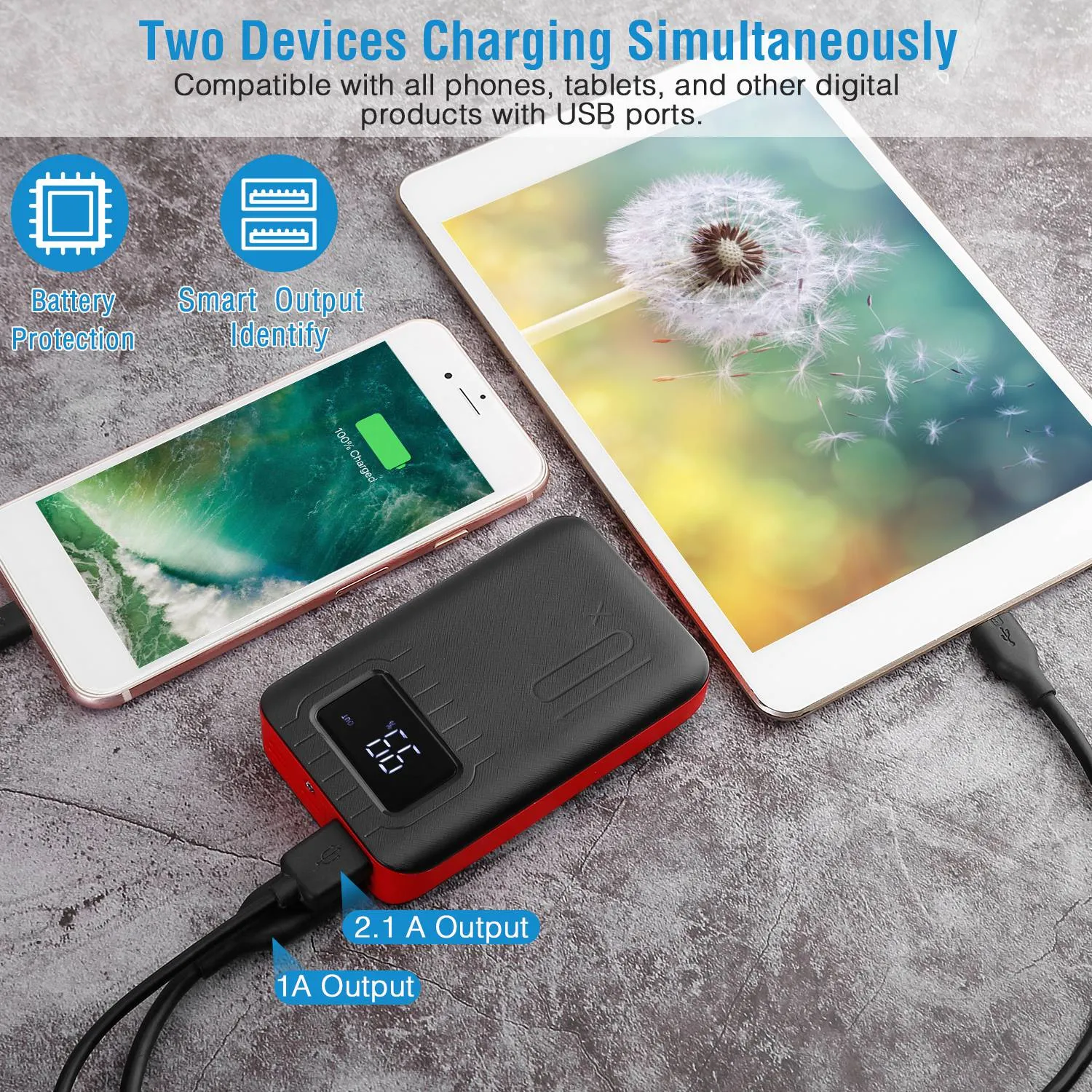 10000 mAh Portable Powerbank Dual USB Charger Port with LCD Display