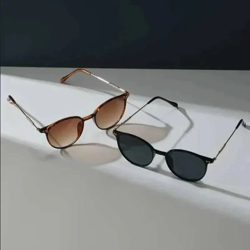 2 Pairs Per Set Small Round Sunglasses Women Cute Skinny Cat Eye Eyewear Men Vintage Narrow Cateye Sunglasses Set