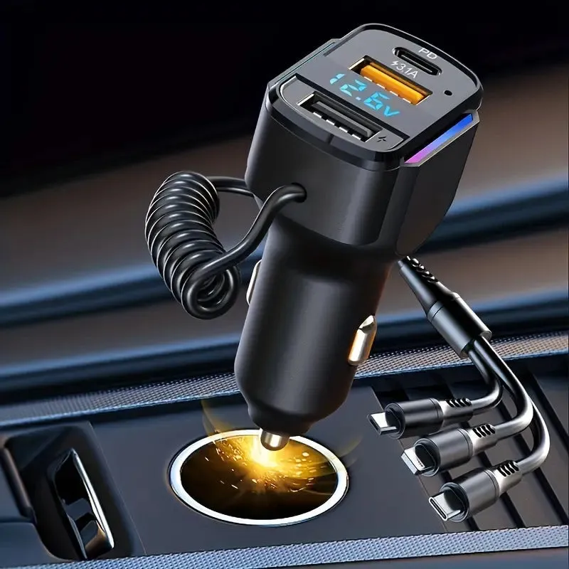 3-in-1 65W 3-port USB PD Fast Car Charger