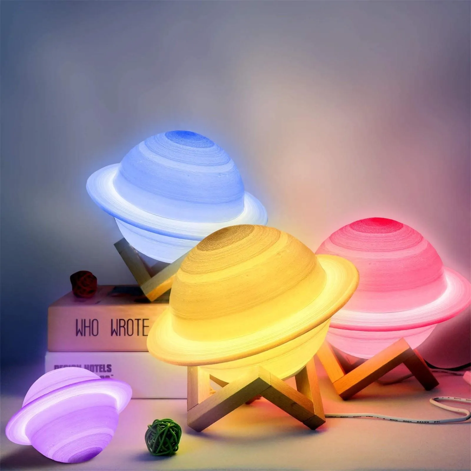 [777] Colorful LED 3D Print Saturn Lamp Saturn Night Light Lamp With Stand/Remote