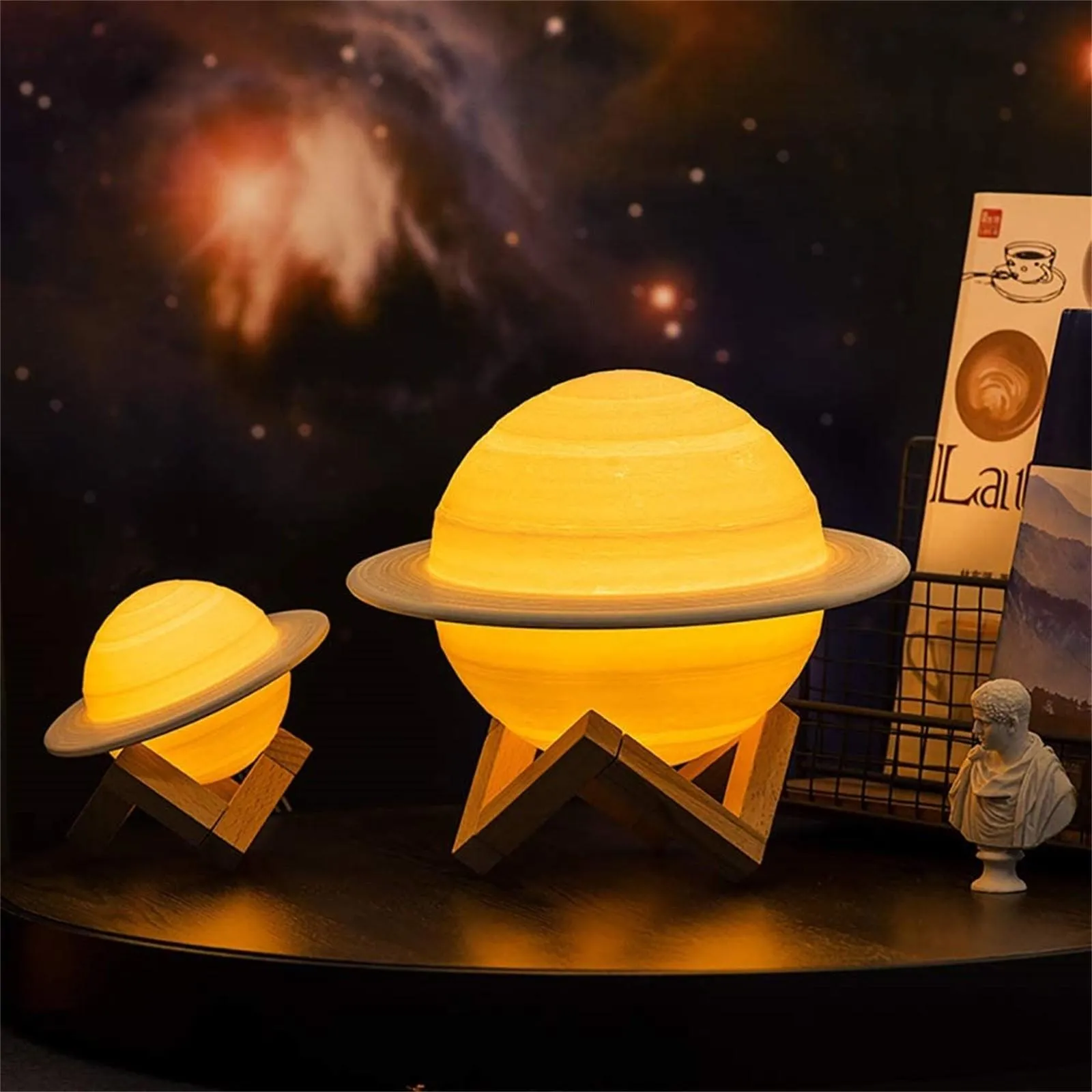 [777] Colorful LED 3D Print Saturn Lamp Saturn Night Light Lamp With Stand/Remote