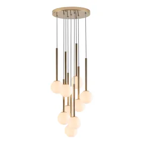 9 Shade Opal Ball Cluster Ceiling Light | Brass