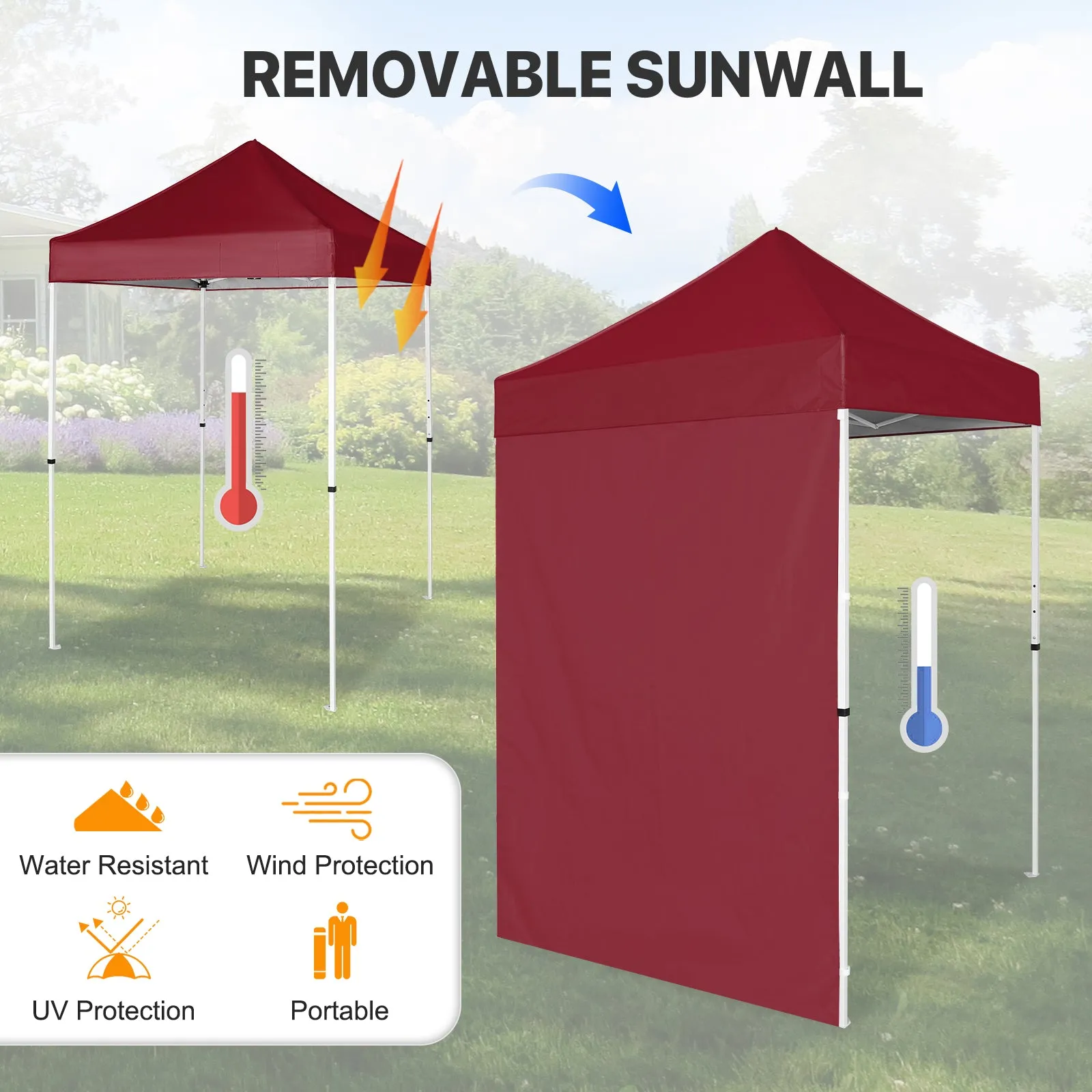 COOS BAY 5x5 Outdoor Portable Canopy Tent with One Removable Sunwall