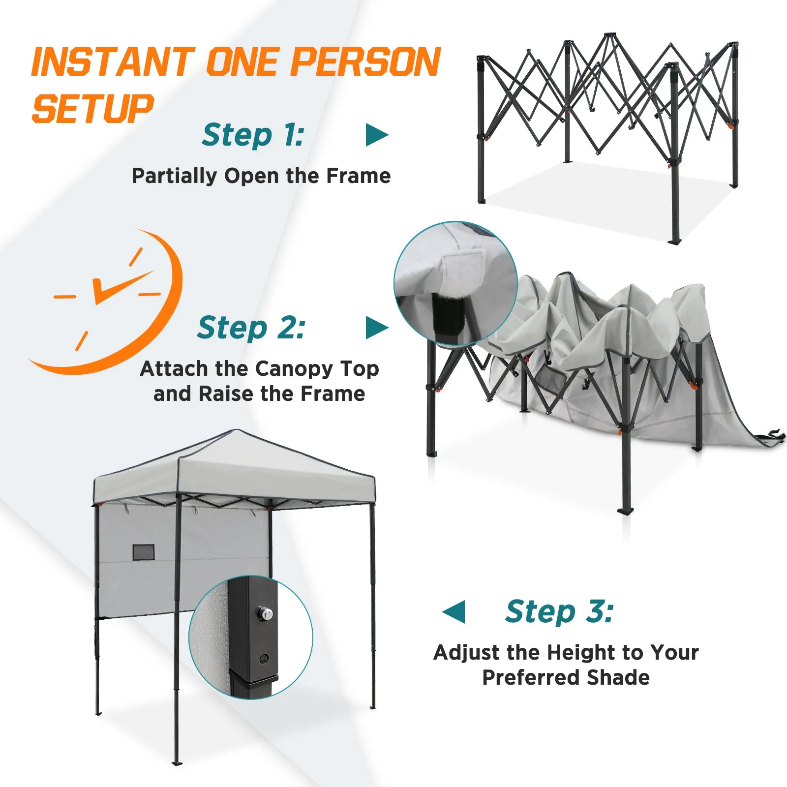 COOS BAY 6' x 4' Instant Pop Up Canopy Tent with Adjustable Sun Wall, Lightweight Compact Portable Sun Shelter with Carry Bag, Gray / Light Blue