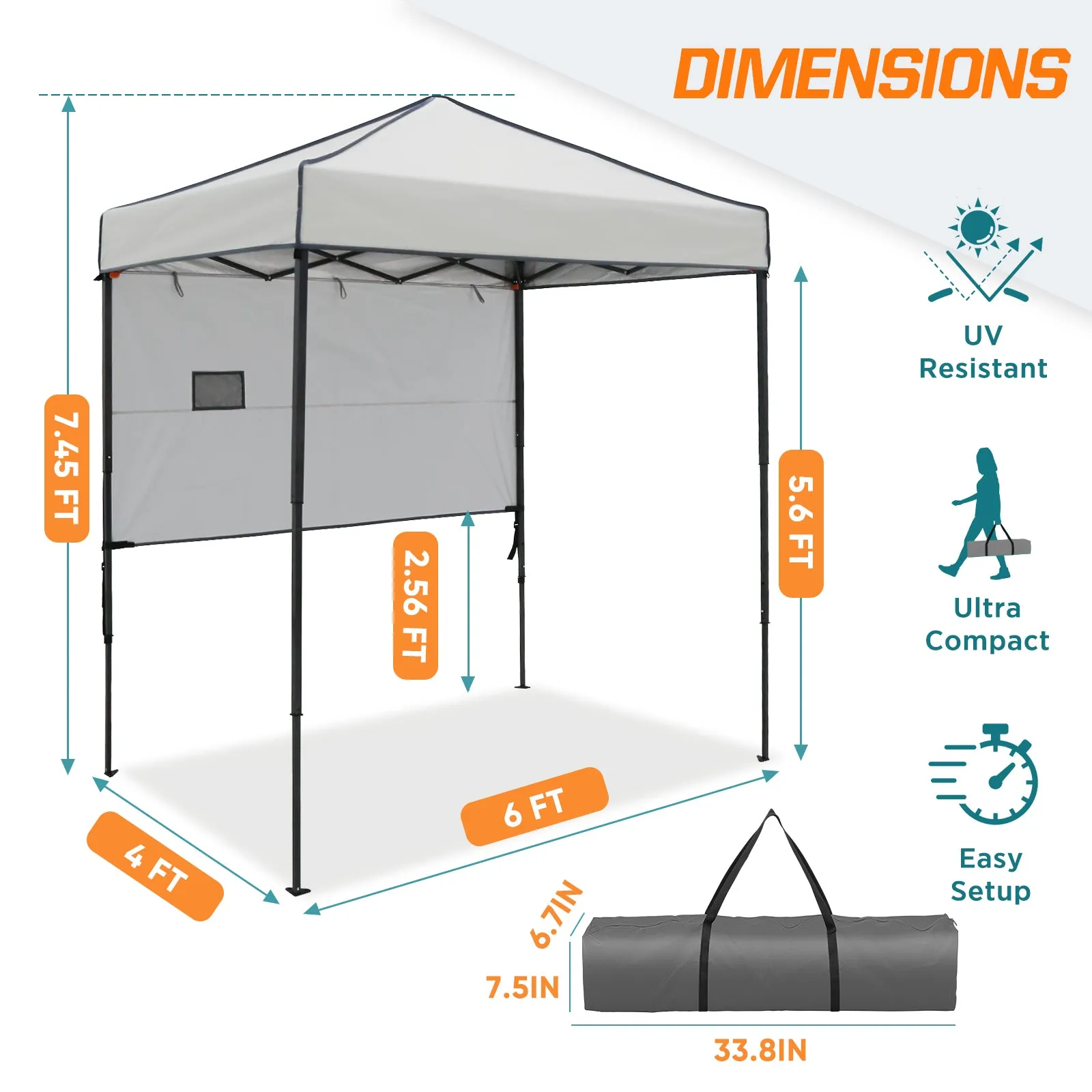 COOS BAY 6' x 4' Instant Pop Up Canopy Tent with Adjustable Sun Wall, Lightweight Compact Portable Sun Shelter with Carry Bag, Gray / Light Blue