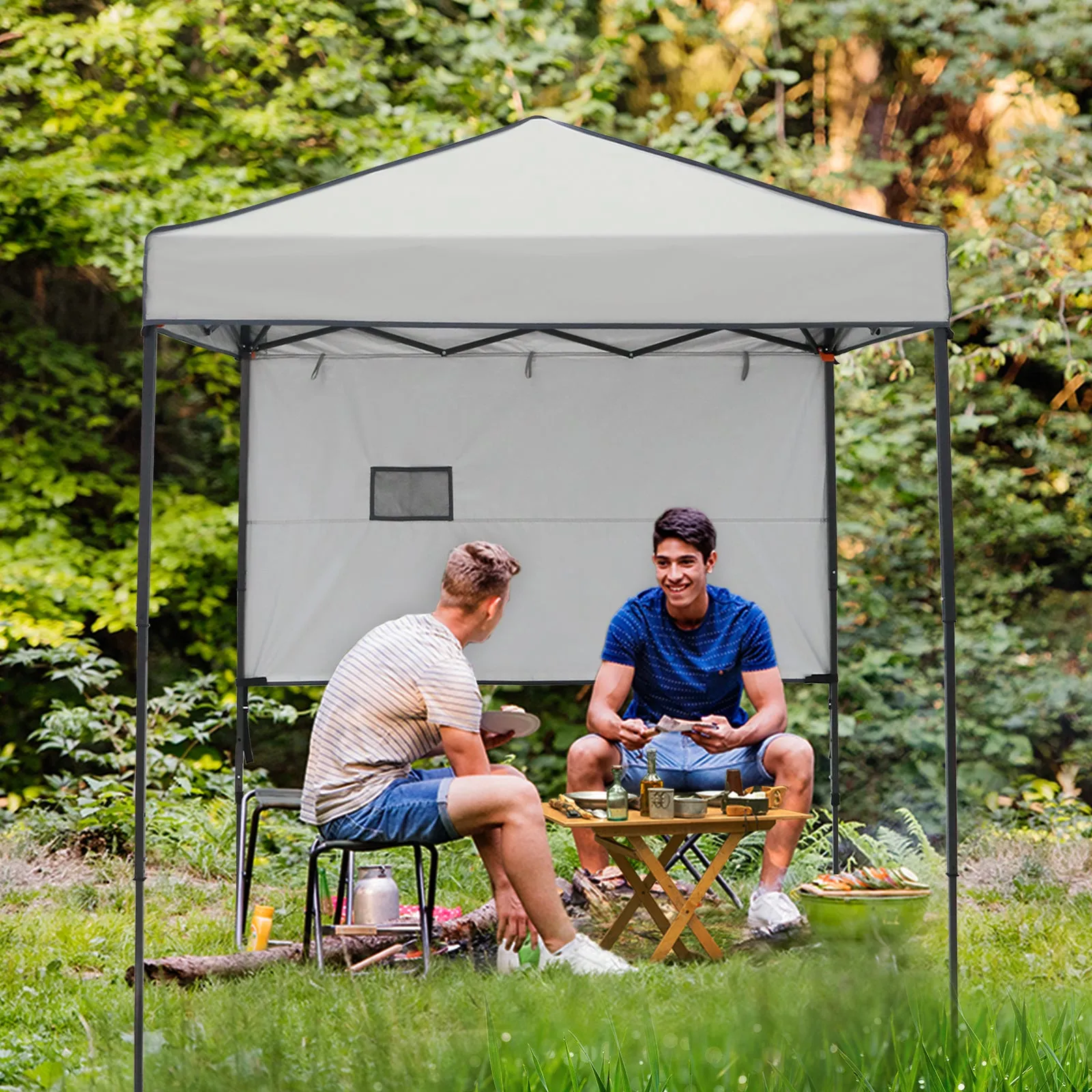 COOS BAY 6' x 4' Instant Pop Up Canopy Tent with Adjustable Sun Wall, Lightweight Compact Portable Sun Shelter with Carry Bag, Gray / Light Blue