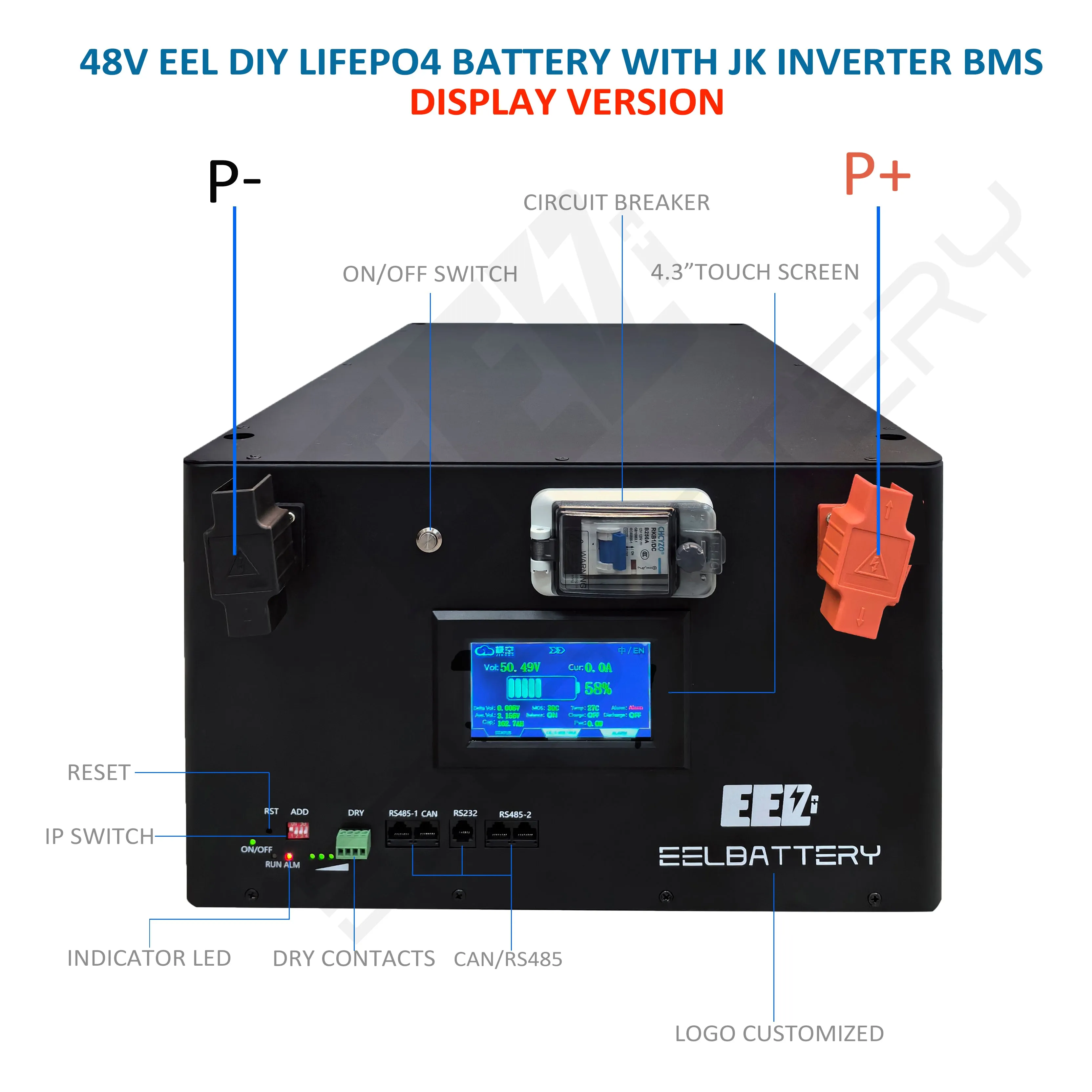 EEL 48V 16S Server Rack JK Battery Box DIY Kits with 200A BMS Energy Storage Stackable Type