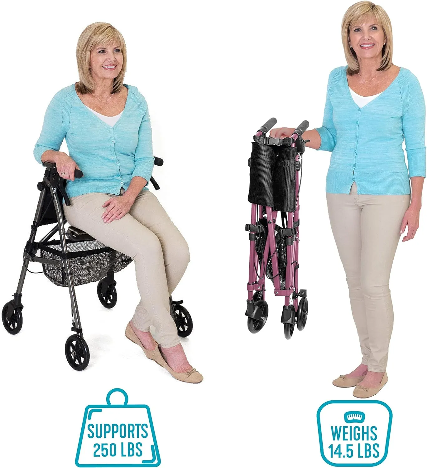 EZ Fold-N-Go Rollator - Short (Petite Sized)