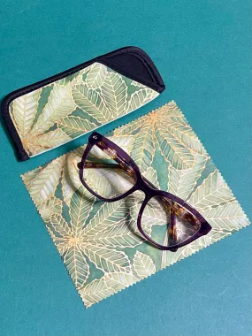 Green Horsechestnut Leaves  Glasses Cover & Cleaning Cloth - slip-on padded washable cover and microfibre cloth for glasses.