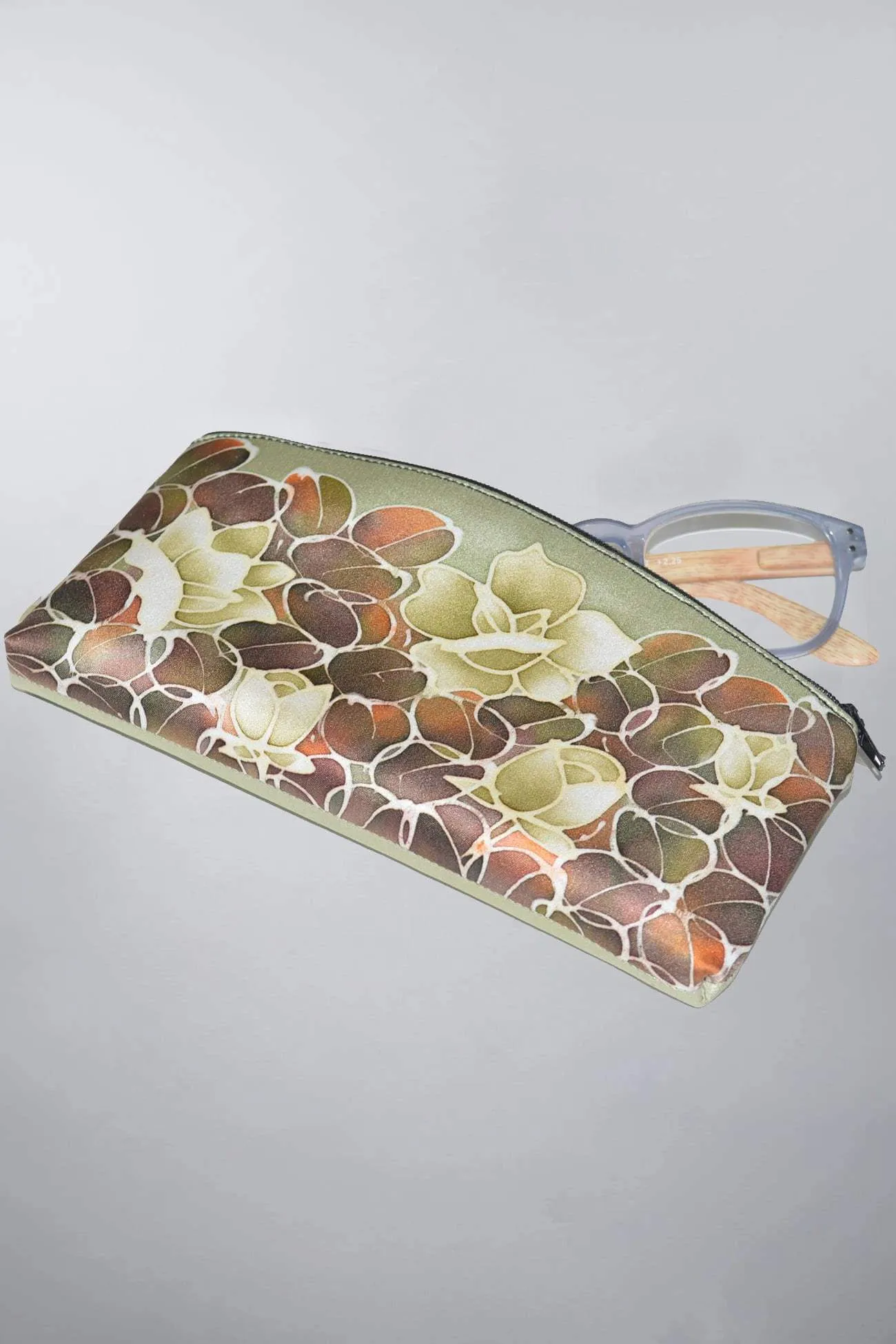 Hand-Painted Silk Eyeglass Case Monochrome Flower