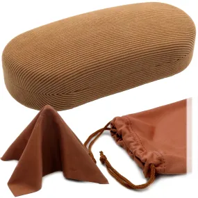 Hard Sunglasses Case, Glasses holder with pouch an cloth - Large eyeglass clamshell  (AS87 Corduroy Beige)