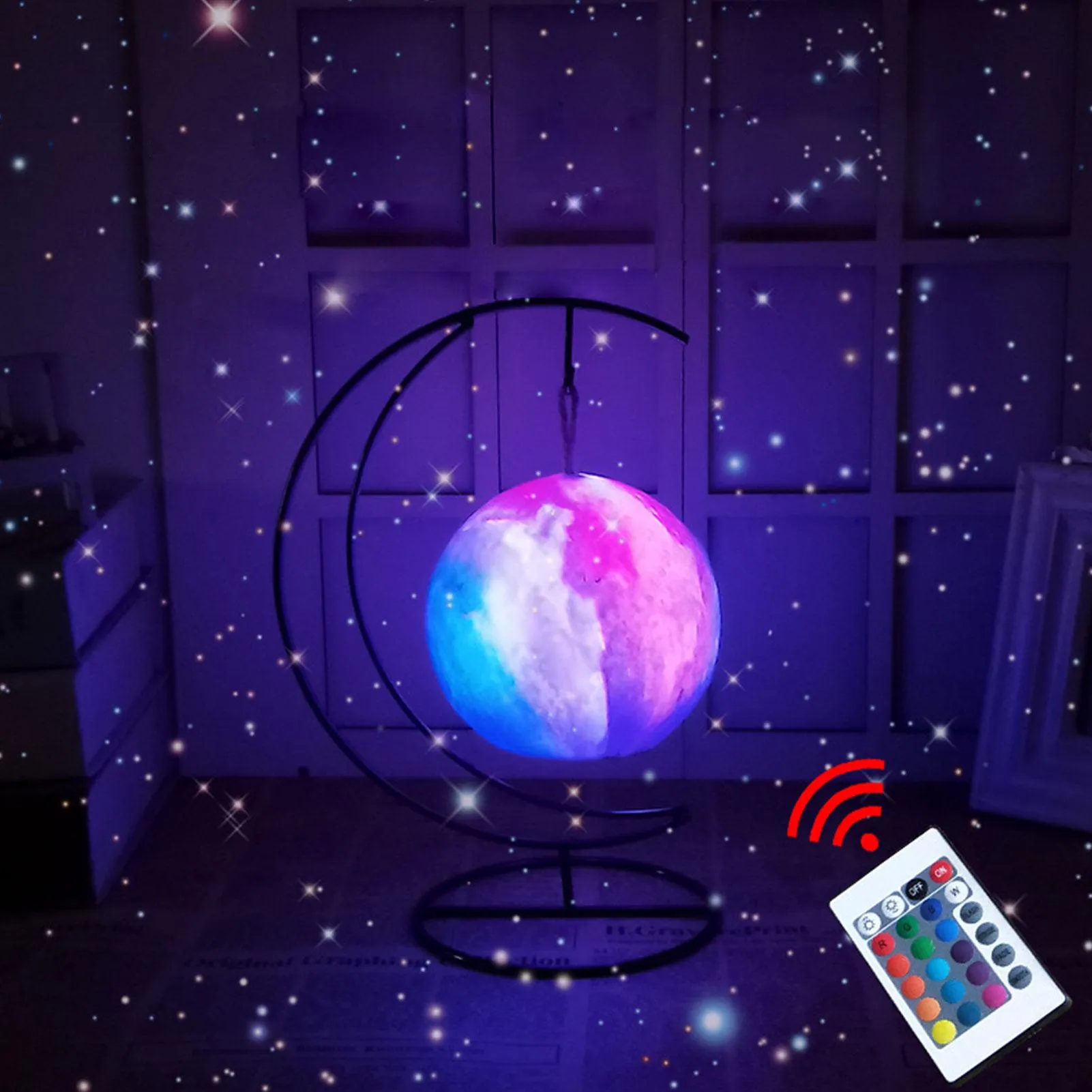 LED 3D Moon Light Colorful Remote Control Starry Night Decor