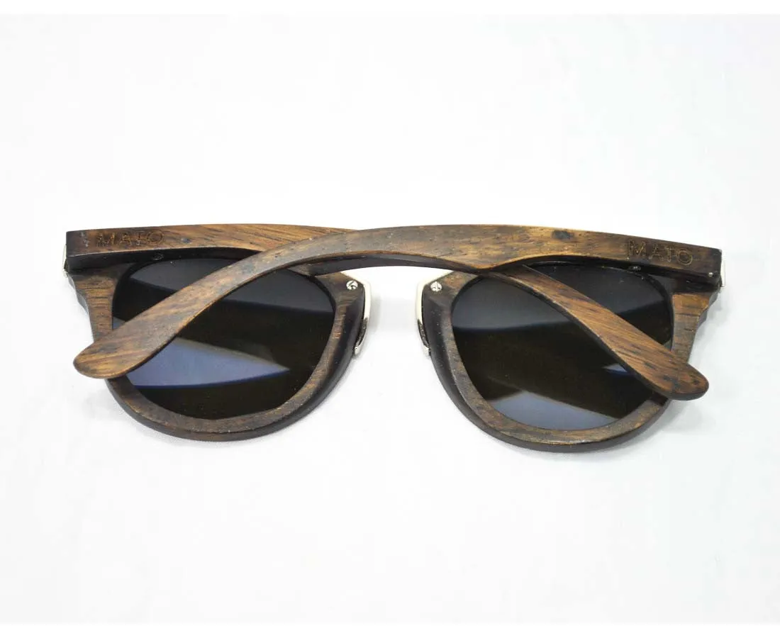 Mato Metal Frame T-Bar Mirrored Retro Wooden Sunglasses