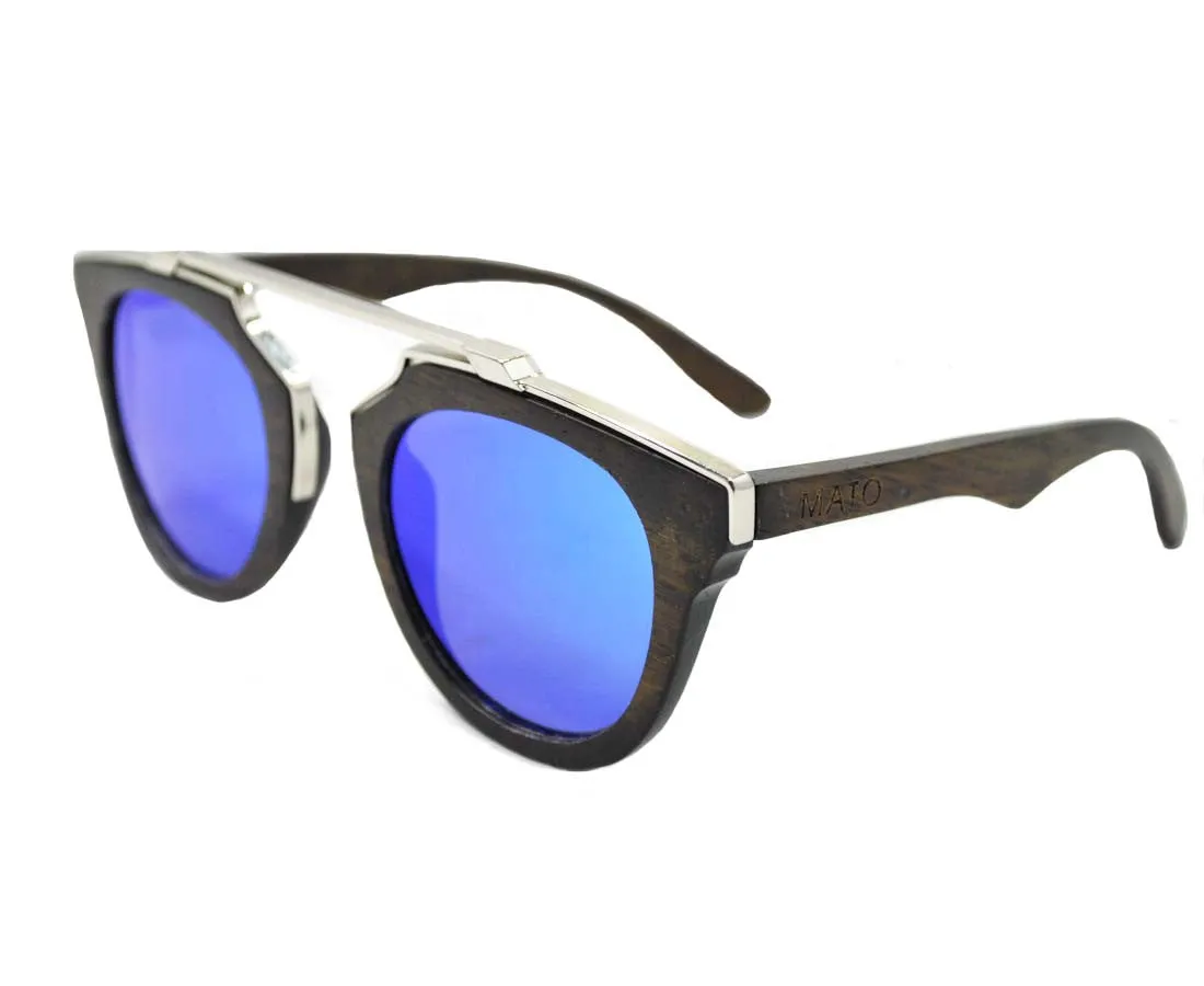 Mato Metal Frame T-Bar Mirrored Retro Wooden Sunglasses