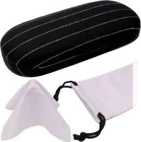 Men Hard Eyeglass Case for Small medium Frames - Glasses Case Holder with pouch and Cleaning Cloth (AS196 Black Tweed)