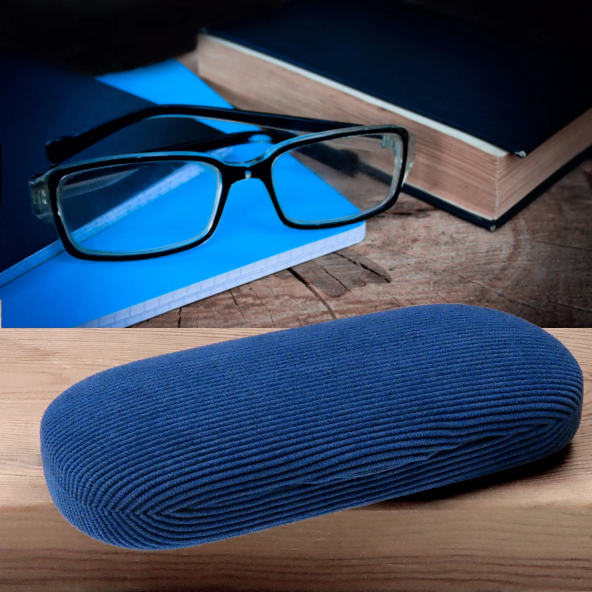 Men Hard Eyeglass Case for Small medium Frames - Glasses Case Holder with pouch and Cleaning Cloth (AS196 Corduroy Blue)