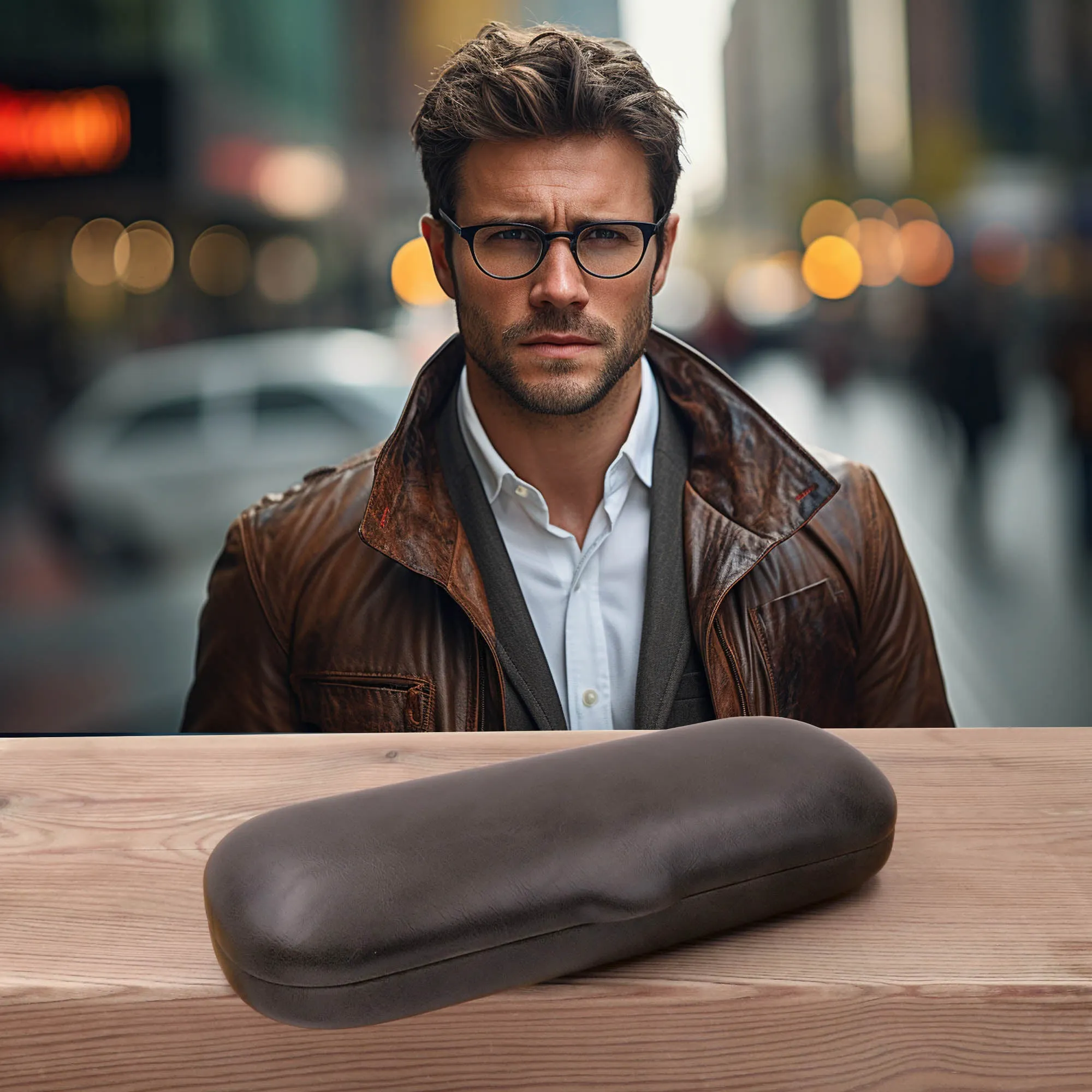 Men Hard Eyeglass Case for Small Narrow Slim Frames - Glasses Case Holder with pouch and Cleaning Cloth (S5 Rough Grey) (Copy)