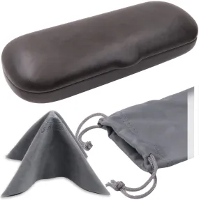 Men Hard Eyeglass Case for Small Narrow Slim Frames - Glasses Case Holder with pouch and Cleaning Cloth (S5 Rough Grey) (Copy)