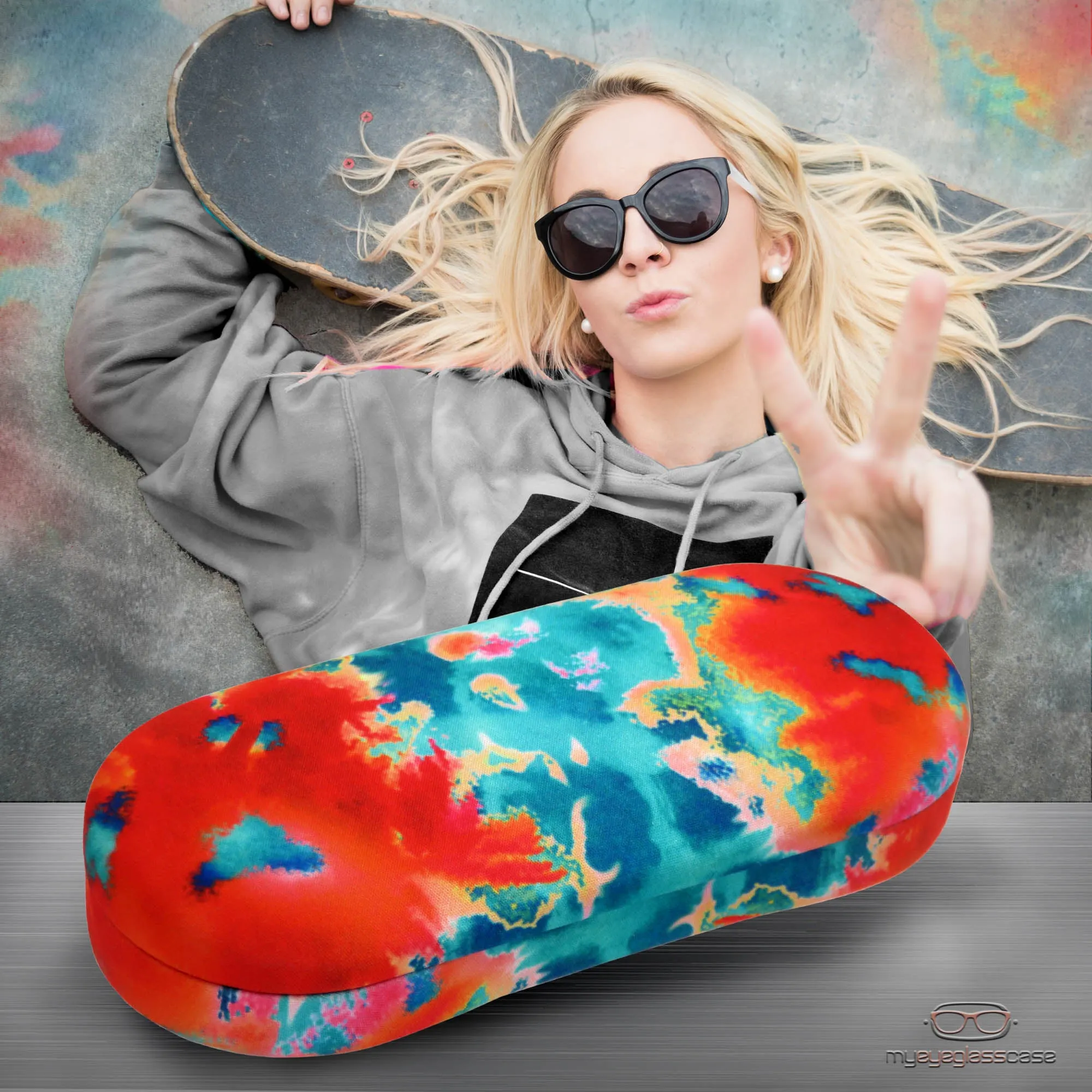 Men hard glasses case in Tie Die print - Women medium eyeglass case Pouch and Cloth (AS166L TD)