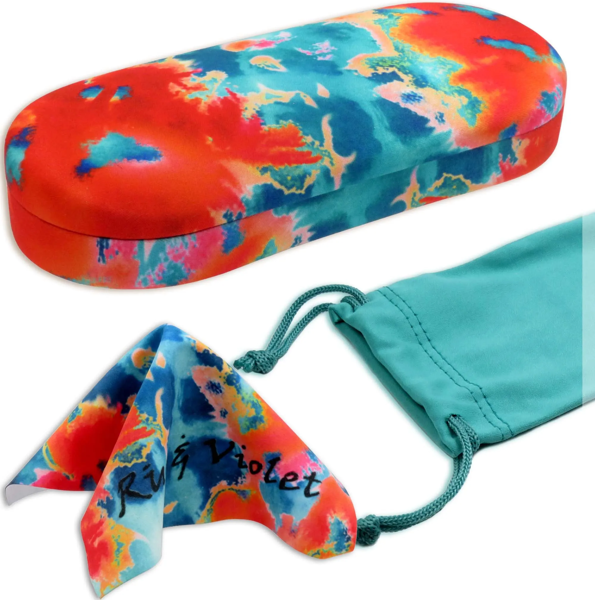 Men hard glasses case in Tie Die print - Women medium eyeglass case Pouch and Cloth (AS166L TD)