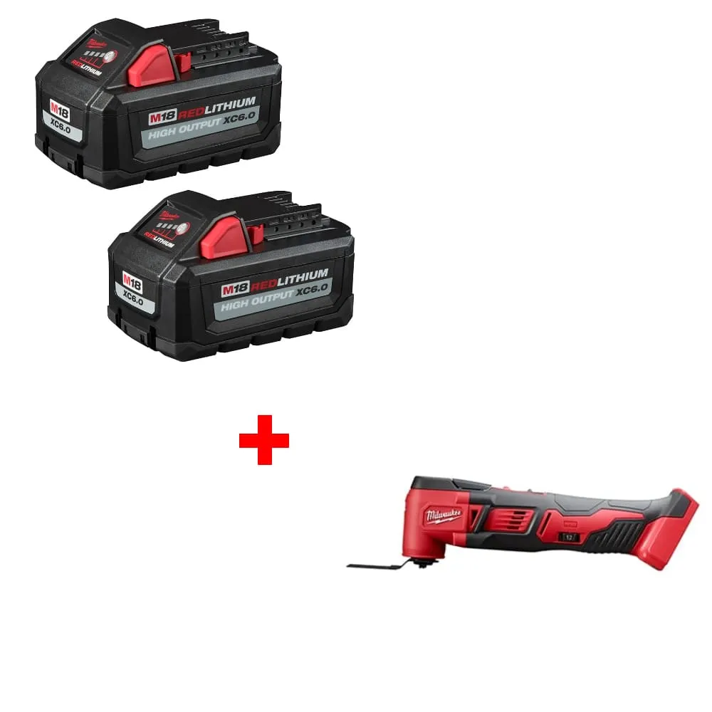 Milwaukee 48-11-1862 M18 XC6.0 Battery 2Pk w/ FREE 2626-20 M18 Multi-Tool, Bare