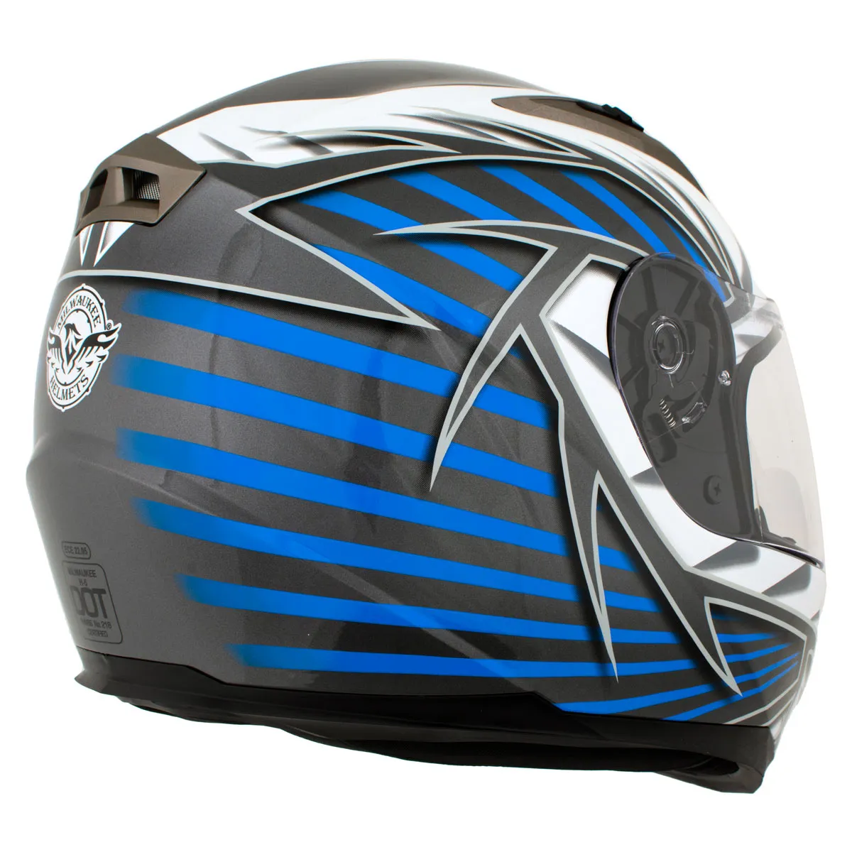 Milwaukee Helmets H512 Titanium and Blue Chit-Chat Black Full Face Motorcycle Helmet w/ Intercom - Built-in Speaker and Microphone for Men / Women