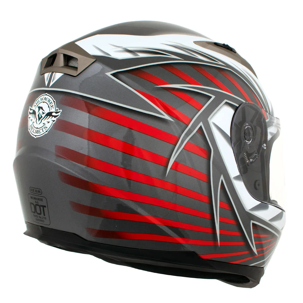 Milwaukee Helmets H520 Titanium and Red Chit-Chat Black Full Face Motorcycle Helmet w/ Intercom - Built-in Speaker and Microphone for Men / Women