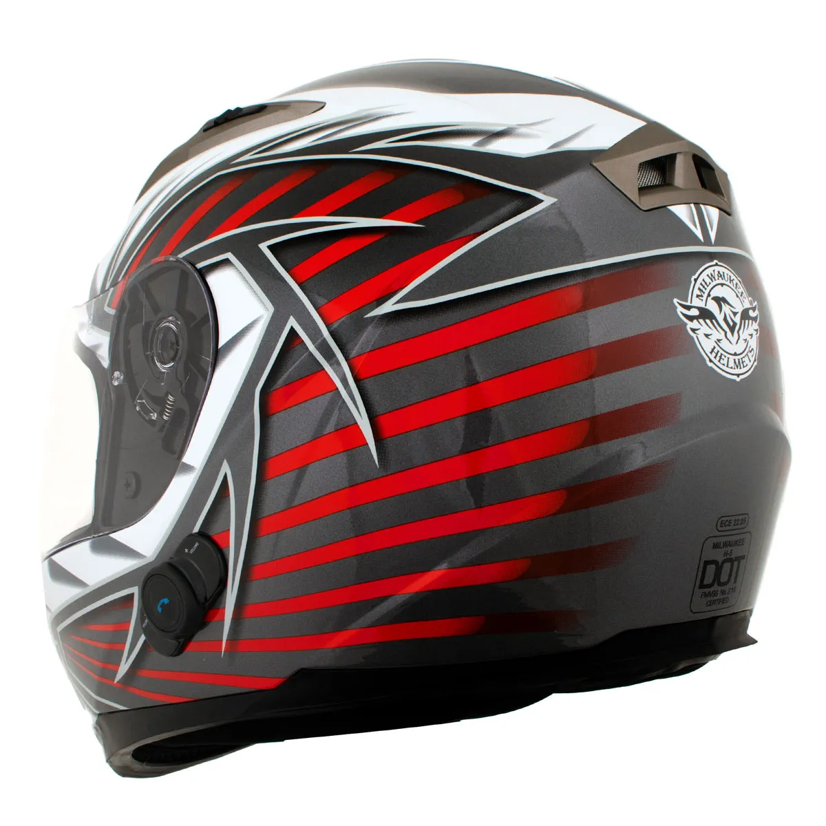 Milwaukee Helmets H520 Titanium and Red Chit-Chat Black Full Face