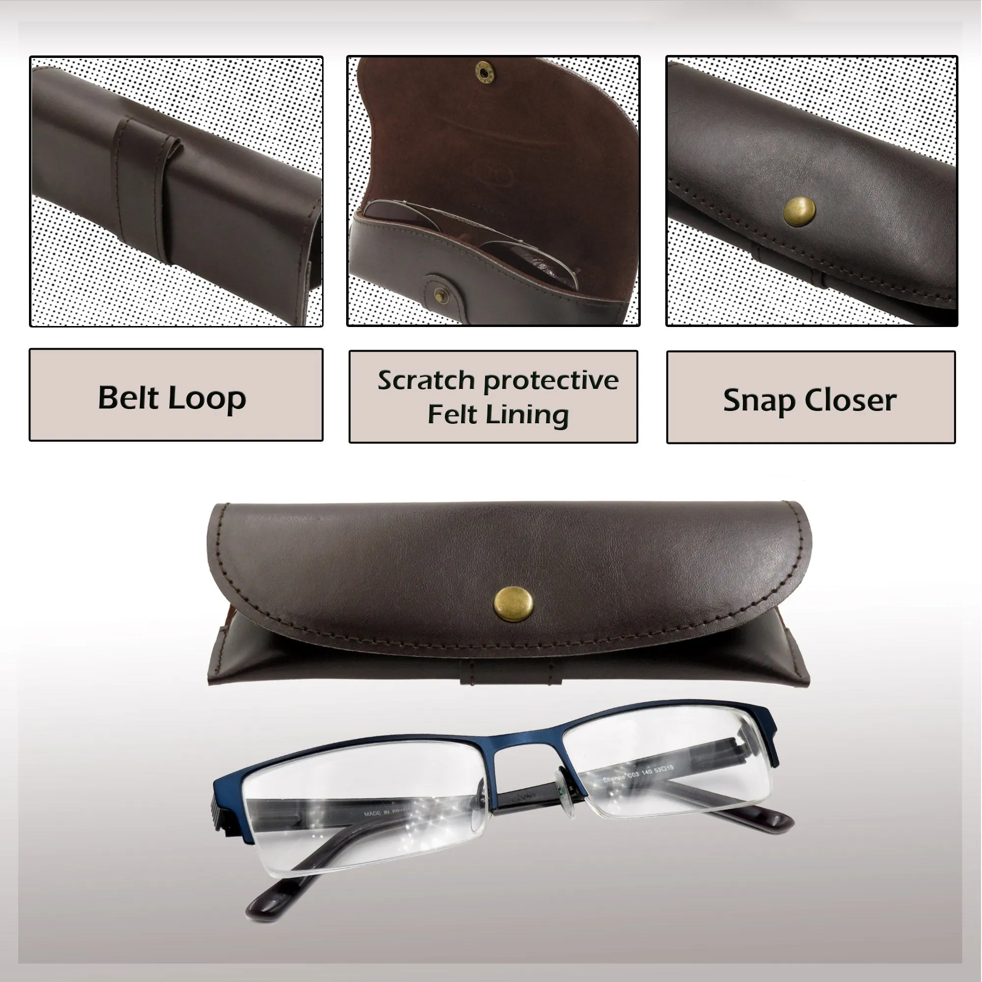 MyEyeglassCase Clip On Flip Up sunglasses Case Semi hard for sun clips with belt loop (IP875 Brown)