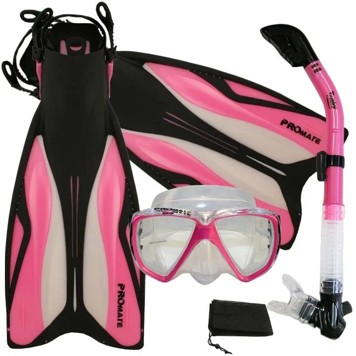 ProMate Snorkeling Gear Bundle: Fins, Mask, Dry Snorkel & Bag