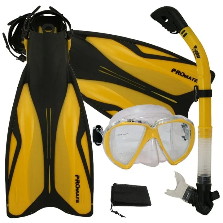 ProMate Snorkeling Gear Bundle: Fins, Mask, Dry Snorkel & Bag