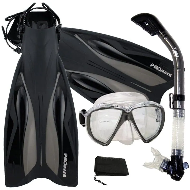 ProMate Snorkeling Gear Bundle: Fins, Mask, Dry Snorkel & Bag