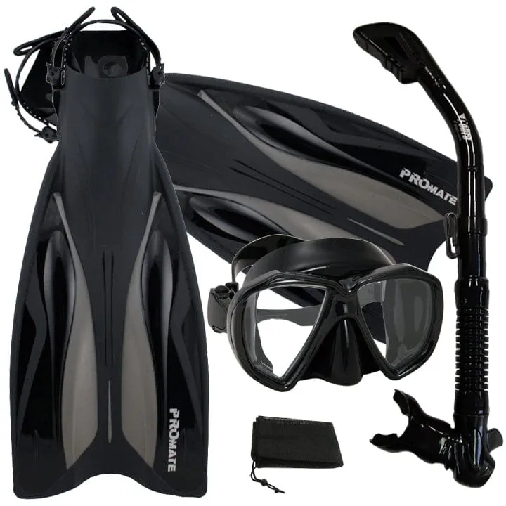 ProMate Snorkeling Gear Bundle: Fins, Mask, Dry Snorkel & Bag