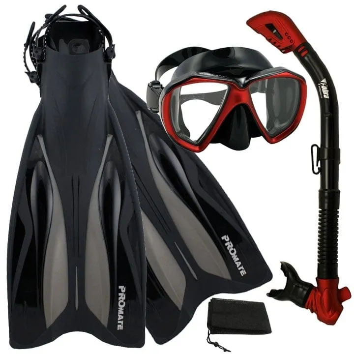 ProMate Snorkeling Gear Bundle: Fins, Mask, Dry Snorkel & Bag