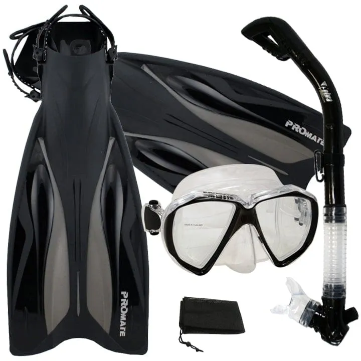 ProMate Snorkeling Gear Bundle: Fins, Mask, Dry Snorkel & Bag