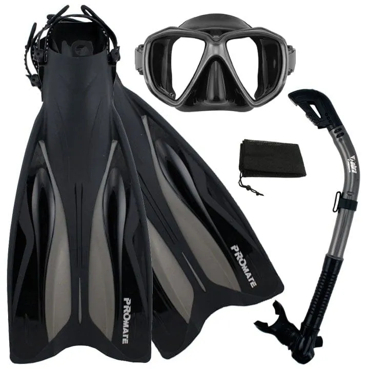 ProMate Snorkeling Gear Bundle: Fins, Mask, Dry Snorkel & Bag