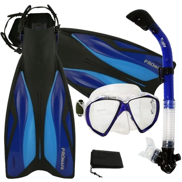 ProMate Snorkeling Gear Bundle: Fins, Mask, Dry Snorkel & Bag