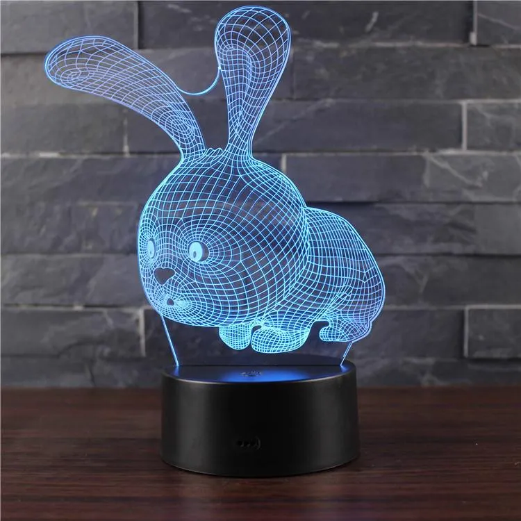 Rabbit 3D Night Light Sleeping Light for Kids Boys Table Desk Lamp with Touch Switch Remote Control RGB for Gifts Birthday