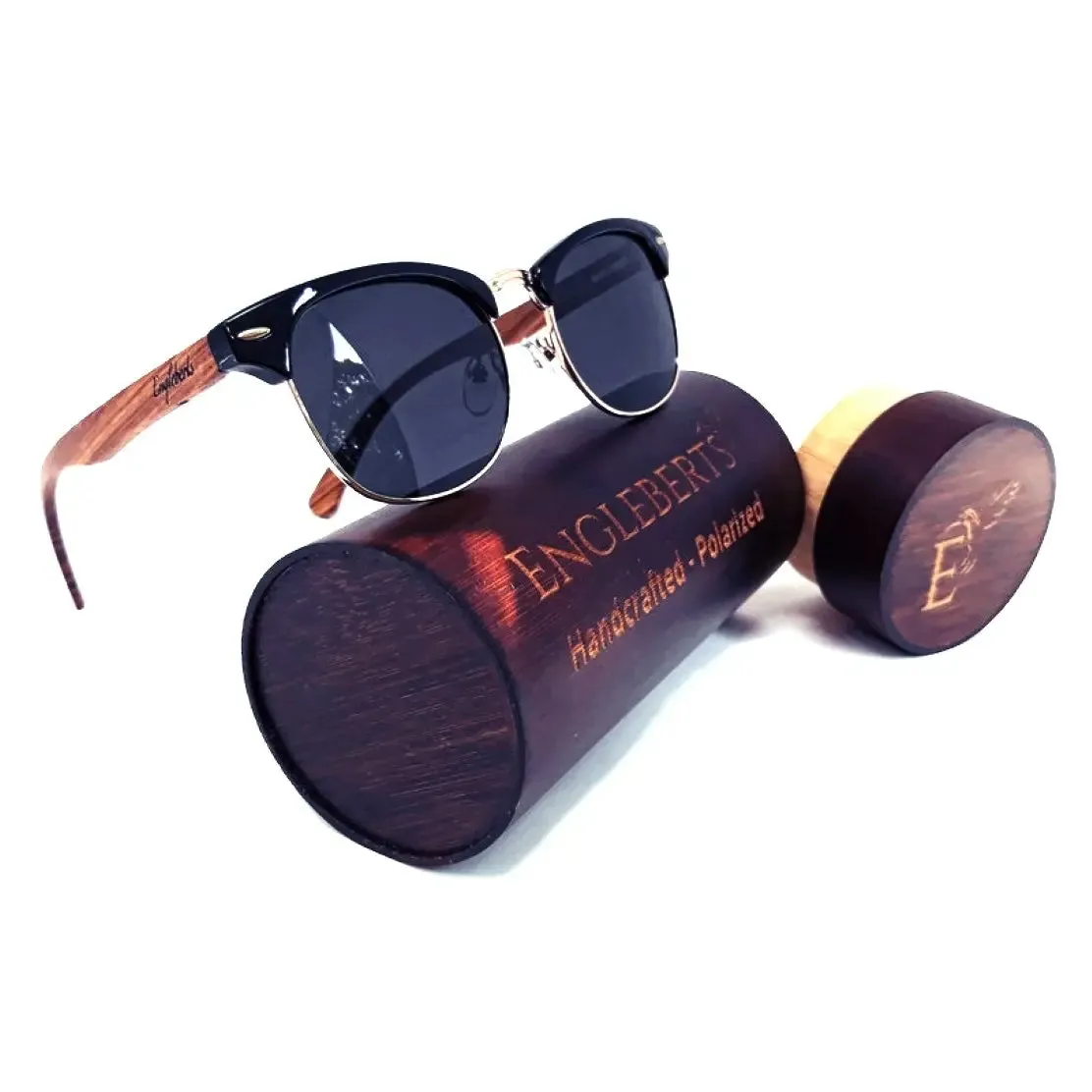 Real Walnut Wood Club Style Sunglasses With Bamboo Case, Polarized-Walnut Wood Sunglasses