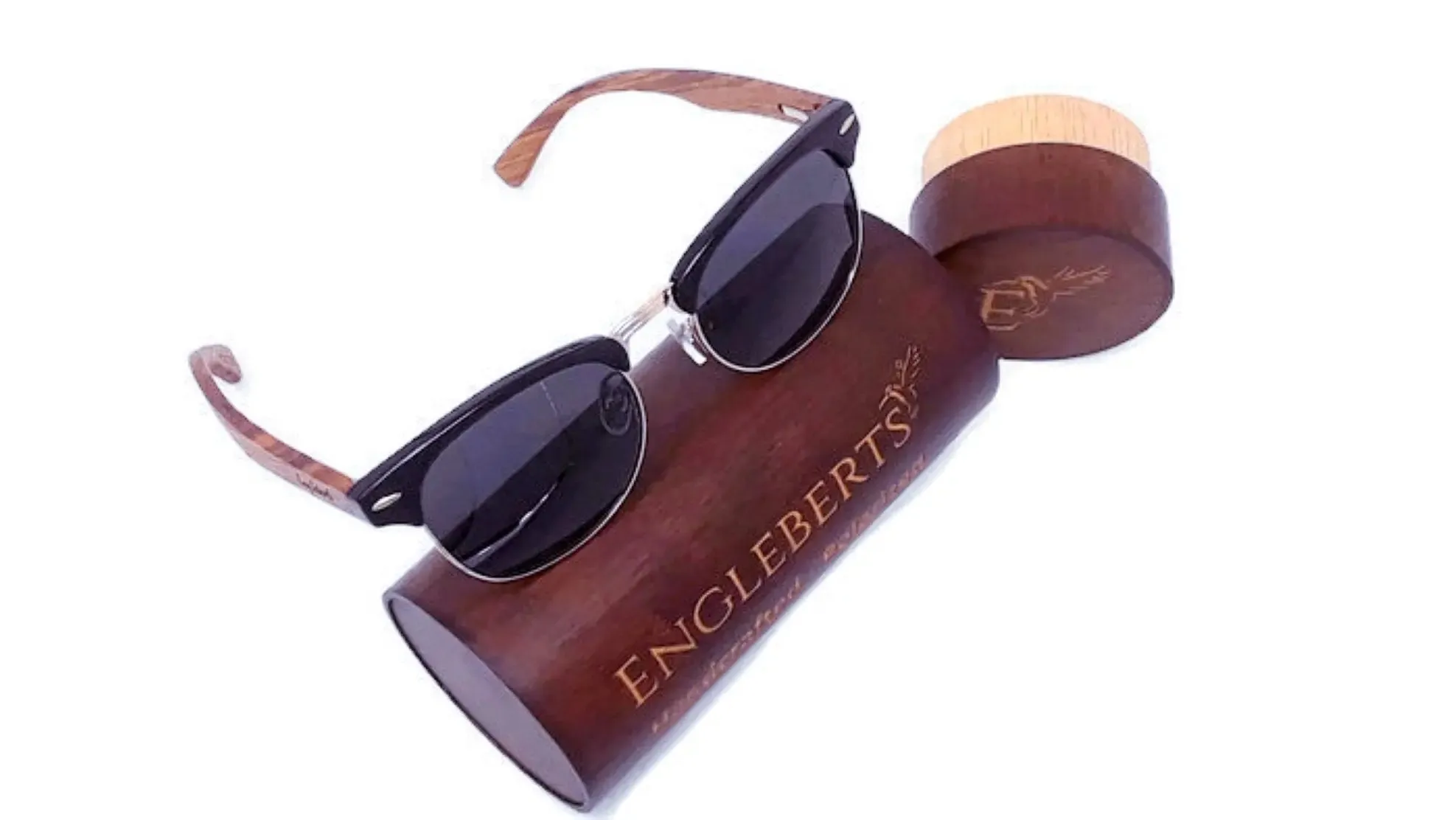 Real Walnut Wood Club Style Sunglasses With Bamboo Case, Polarized-Walnut Wood Sunglasses