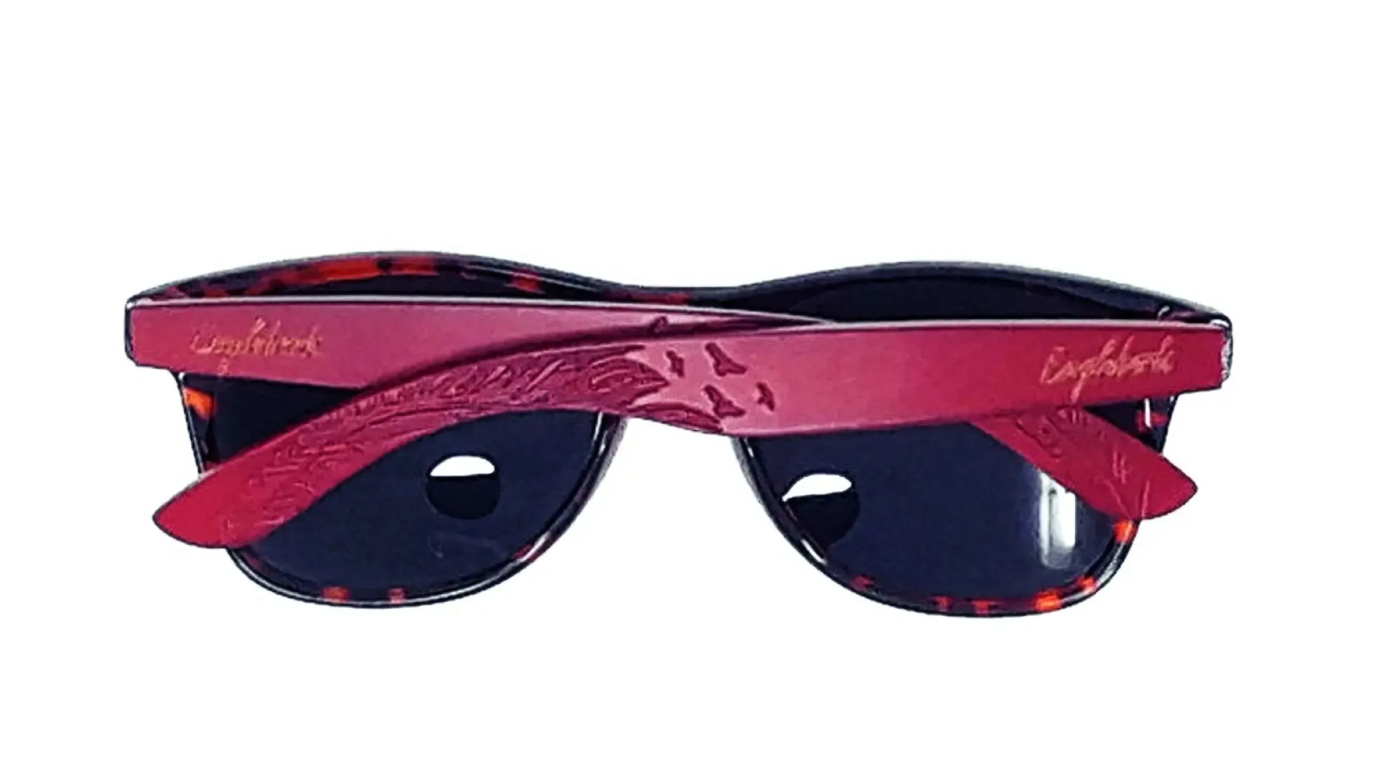 Red Bamboo Tortoise Framed Sunglasses With Wood Case, Artisan Engraved-Bamboo Sunglasses