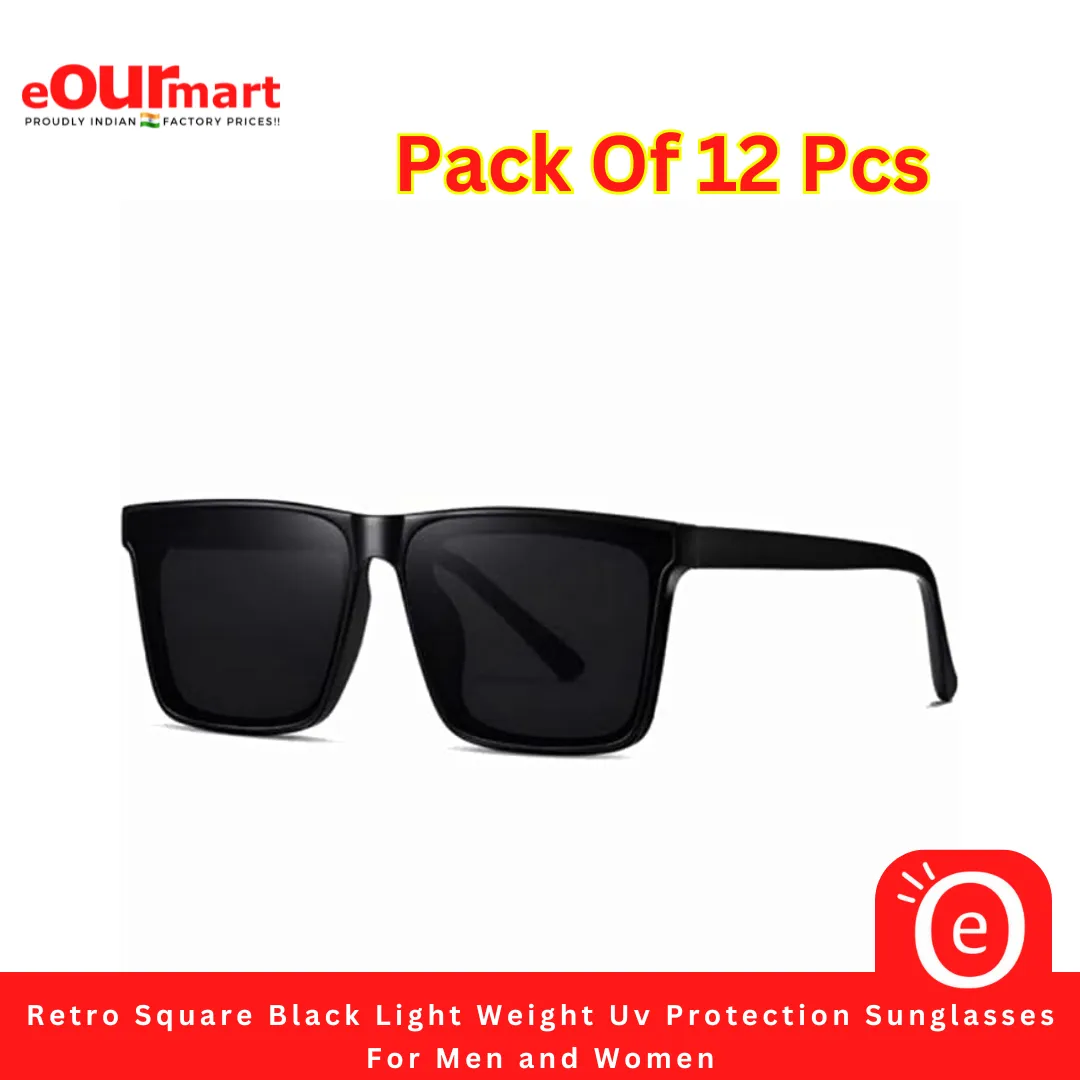 Retro Square Black Light Weight Uv Protection Sunglasses For Men and Women | UV Protection Classic Sunglass Unisex