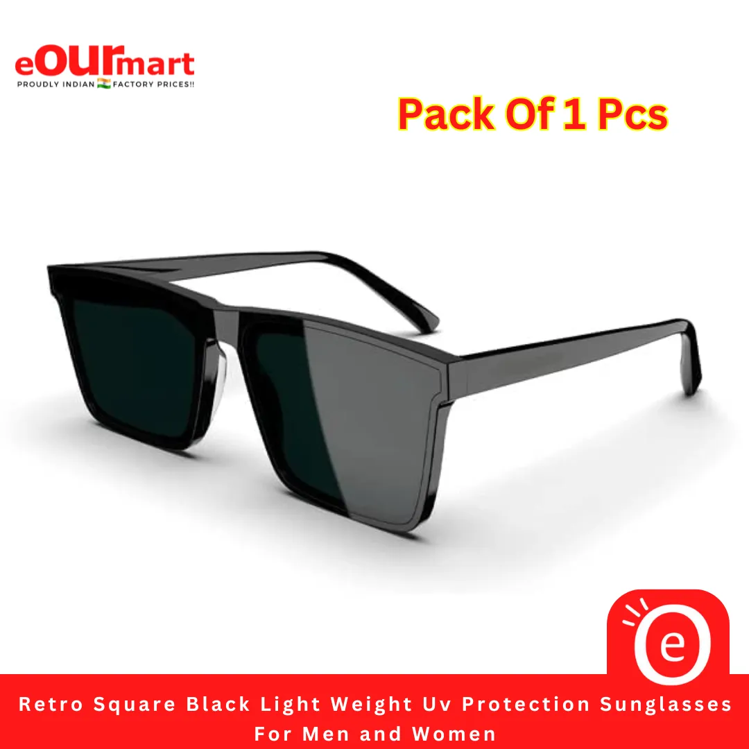 Retro Square Black Light Weight Uv Protection Sunglasses For Men and Women | UV Protection Classic Sunglass Unisex