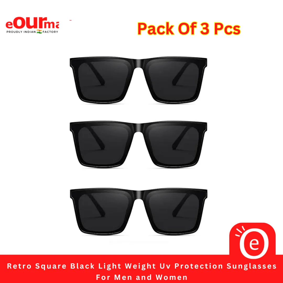 Retro Square Black Light Weight Uv Protection Sunglasses For Men and Women | UV Protection Classic Sunglass Unisex