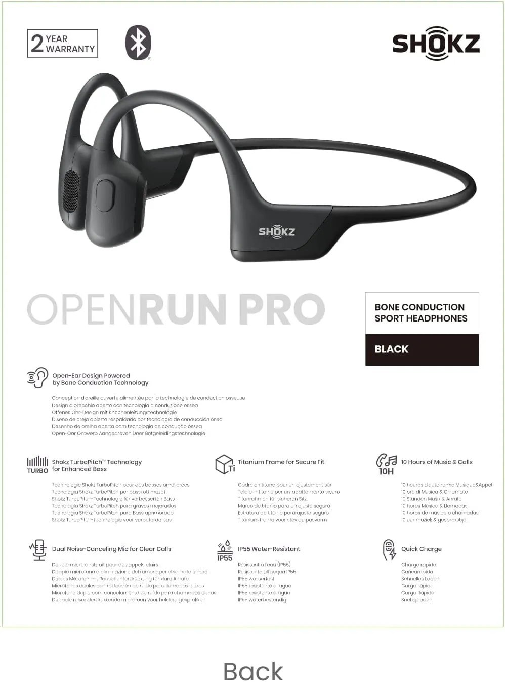 Shokz Openrun Pro Bone Conduction Sports Headphones, Open-Ear Sports Earphones with Mic, Bluetooth Wireless Bone Conduction Headset, IP55 Waterproof