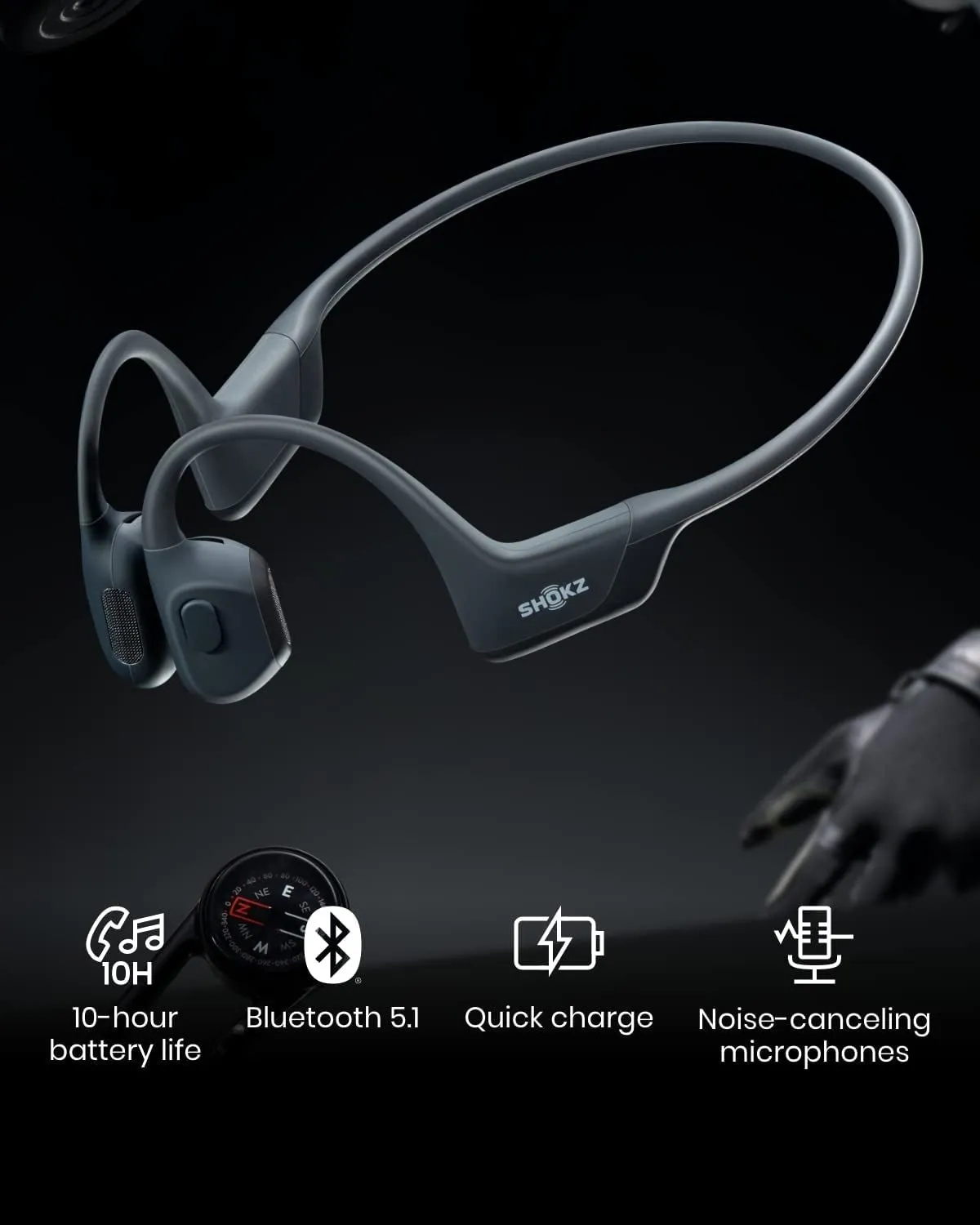 Shokz Openrun Pro Bone Conduction Sports Headphones, Open-Ear Sports Earphones with Mic, Bluetooth Wireless Bone Conduction Headset, IP55 Waterproof