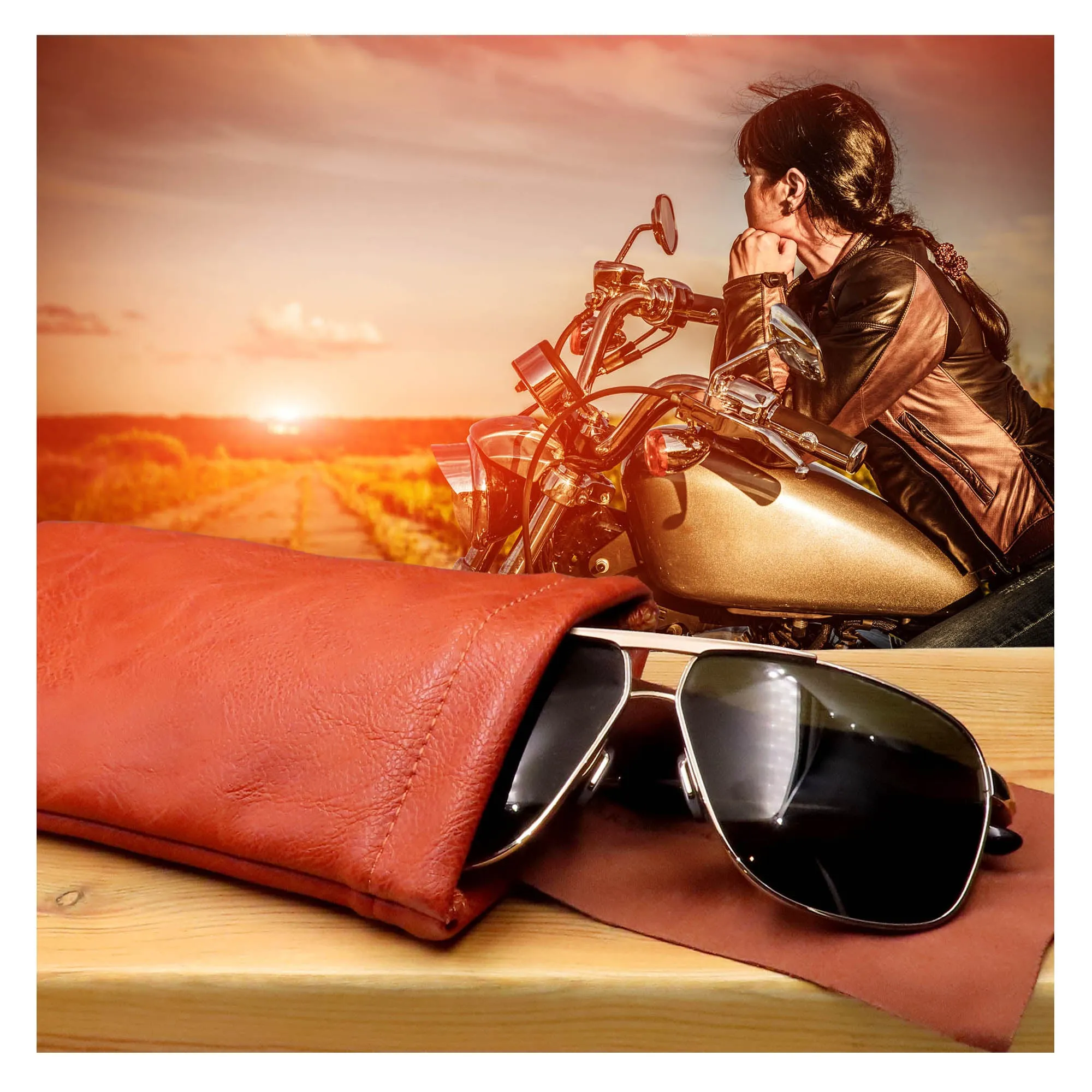 Soft Sunglasses Case in Brown Leatherette - Large Eyeglass Pouch - XL Glasses Holder w/ Cloth - Smart Phone Case (CT8 Brown)