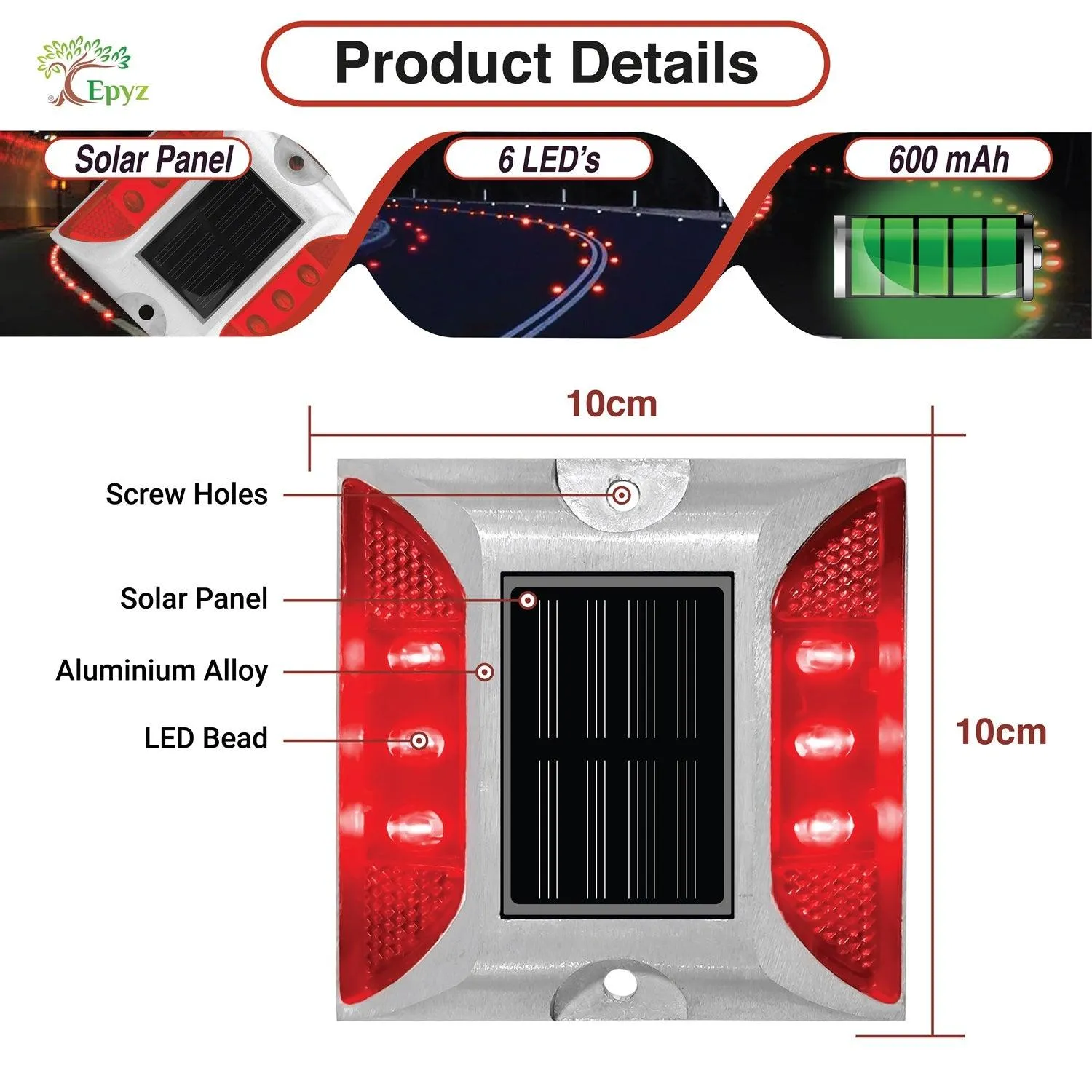 Solar Road Stud Red Light