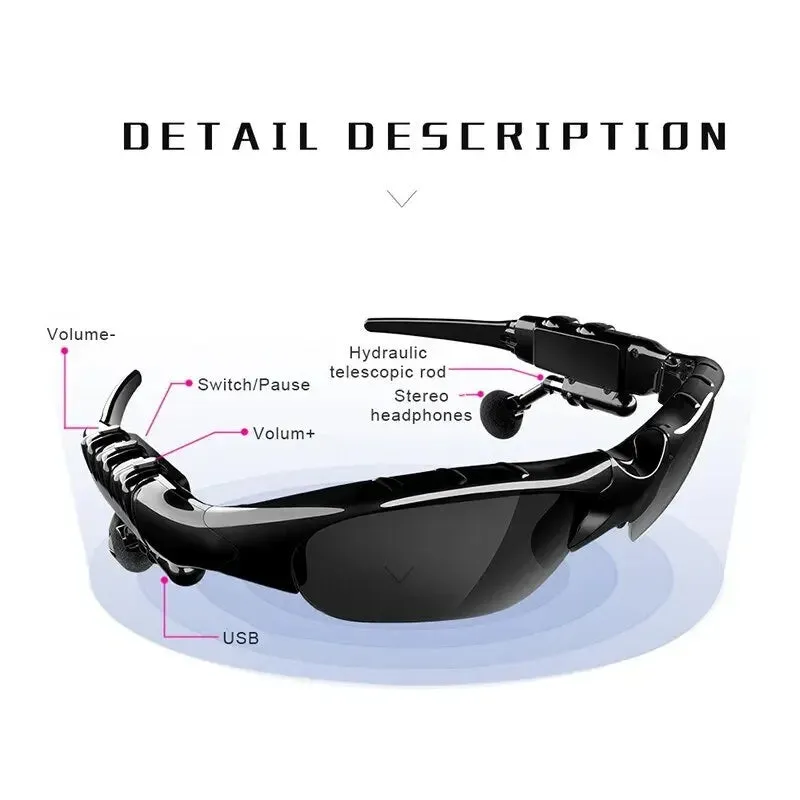 Stereo Earphones Wireless Headset with Mic Glasses Sunglasses for Driving Cycling Sports Noise Reduction Headphones