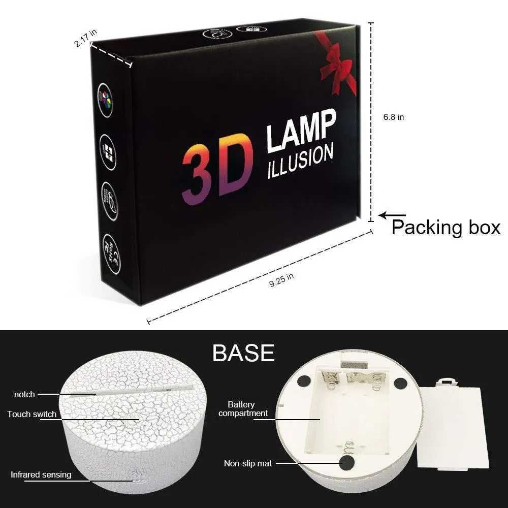 Taohua LED 3D Illuminated Lamp Optical Illusion Desk Night Light with Remote Control